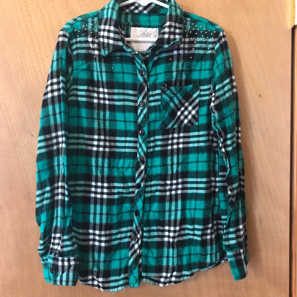 Justice Green & Black Flannel, Size 10